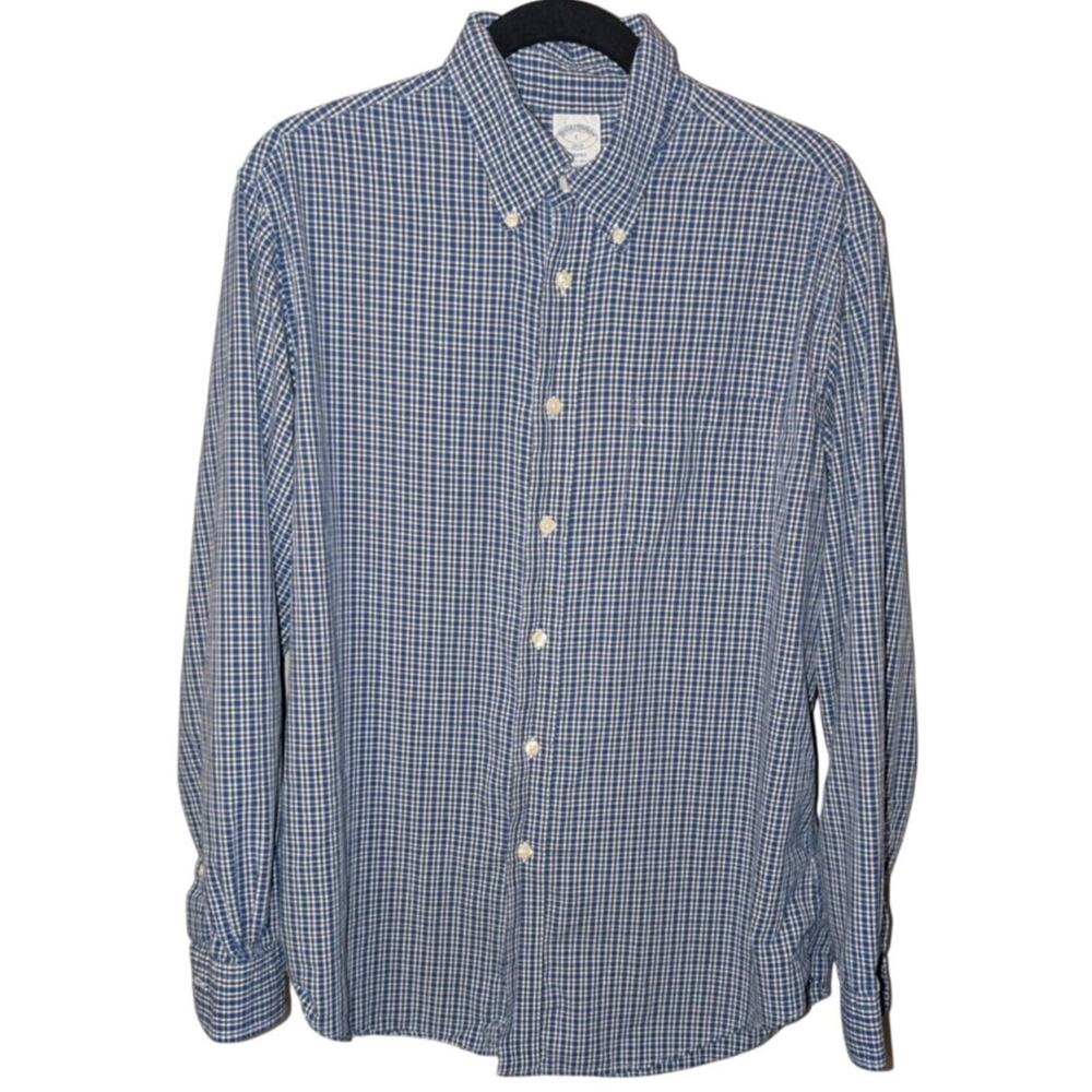 Mens Brooks Brothers 1818 Regent Large Shirt Blue Plaid Button Down